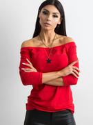 Bluzki damskie - Bluzka basic czerwony casual codzienna dopasowana dekolt hiszpanka rękaw 3/4 - miniaturka - grafika 1