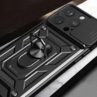 Etui pancerne do iPhone 15 Pro Max Camshield Case Ring Alogy Stand z osłonką na aparat slide czarne + Szkło - Części i akcesoria do laptopów - miniaturka - grafika 6