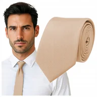 Krawaty i muchy męskie - Krawat śledzik prążkowany - szampański - miniaturka - grafika 1
