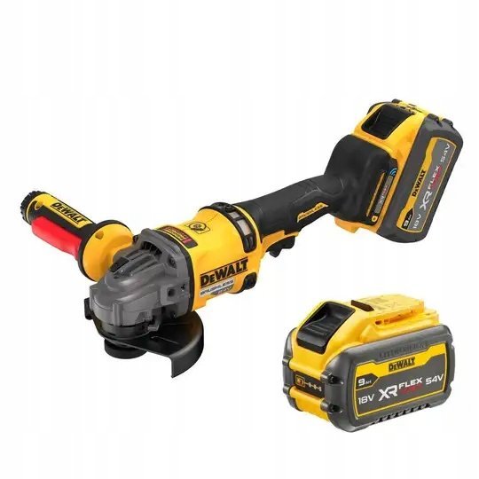 DEWALT SZLIFIERKA KĄTOWA 125mm 18V DCG418SHDX2 2x9,0Ah BL WŁĄCZNIK ŁOPA