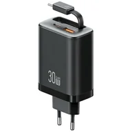Ładowarki do telefonów - Ładowarka sieciowa USAMS Xiang Series CC296 30W 1xUSB-C 1xUSB-A + kabel USB-C czarny - miniaturka - grafika 1