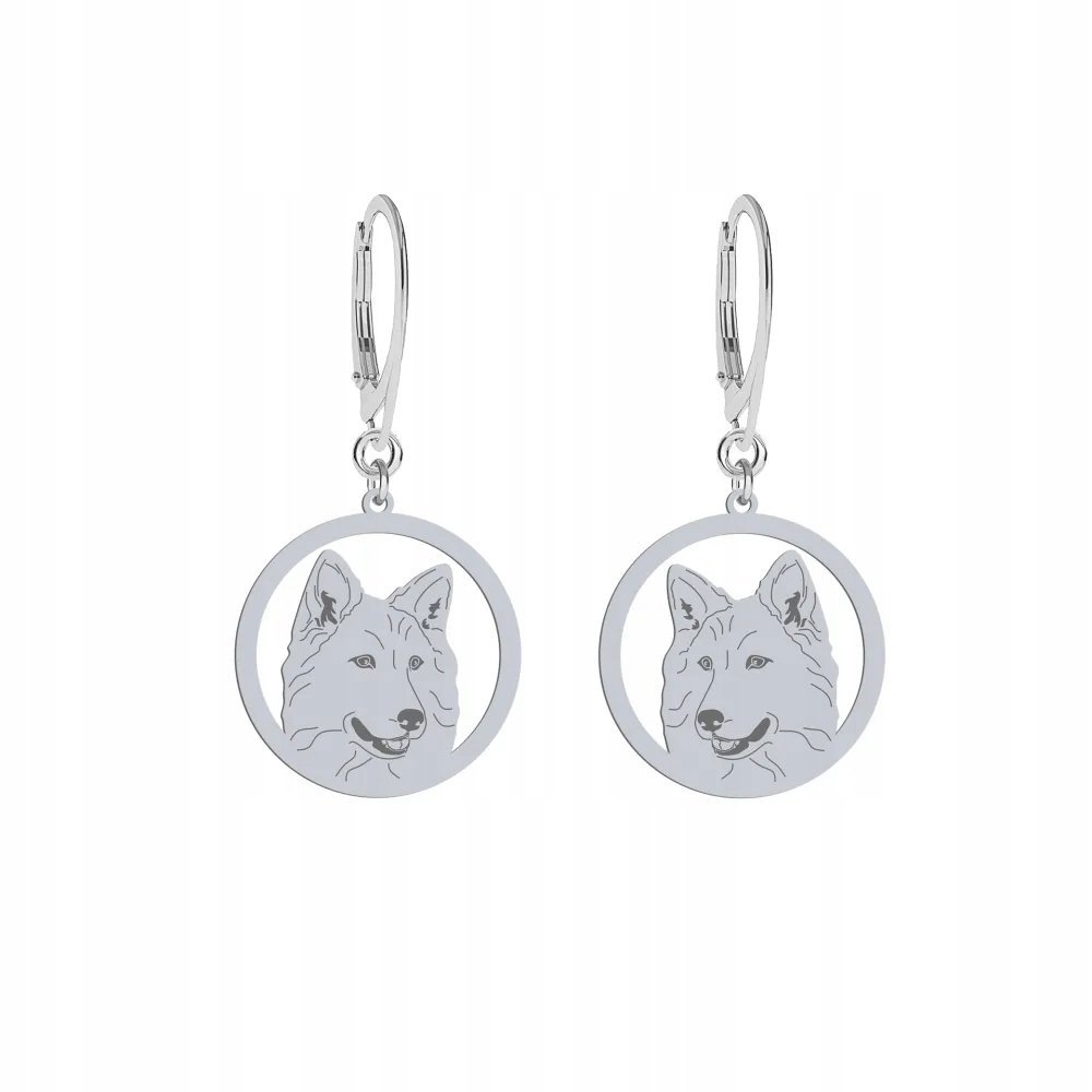 Kolczyki Srebrne z White Swiss Shepherd Dog 925 Prezent GRAWER GRATIS
