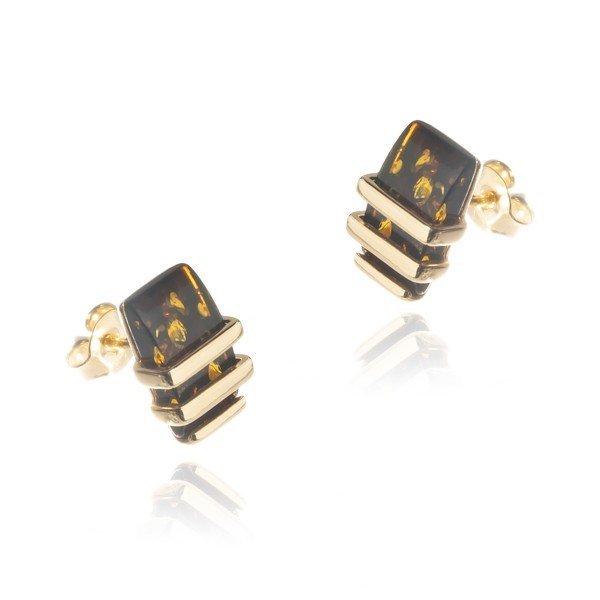 ankabizuteria.pl Kolczyki srebrne pozłacane z wiśniowym bursztynem