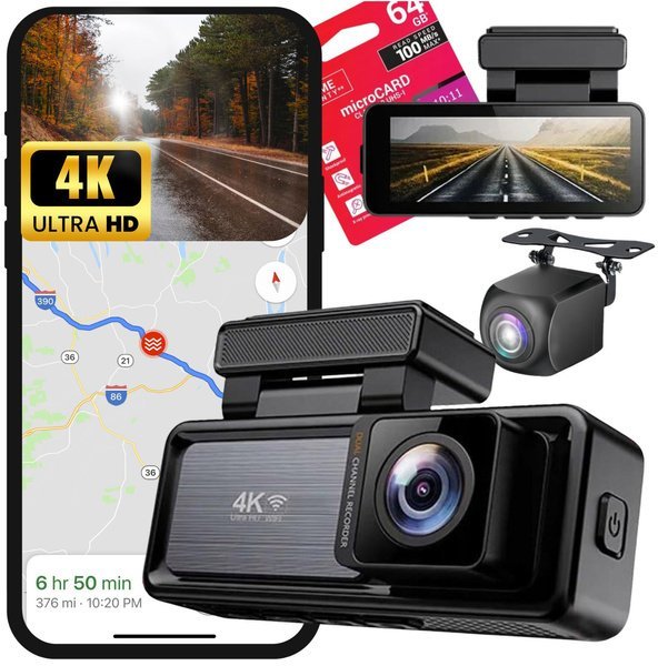 Diaway Kamera Wideorejestrator Samochodowa 4K GPS + Tylna Kamera Rejstrator WiFi HD
