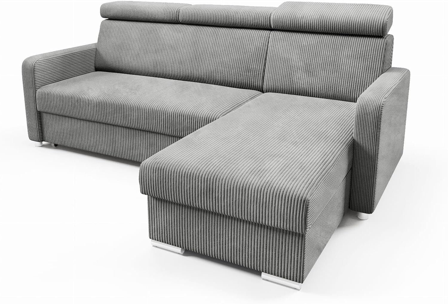 LIKMA Narożnik 213 cm Jasnoszary Rozkładany MAKO Kształt L z Funkcją Spania (190x125 cm) i Pojemnikiem na Pościel Sofa z Regulowanymi Zagłówkami