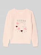 Swetry dla dziewczynek - Sweter z dzianiny z detalem z logo - miniaturka - grafika 1