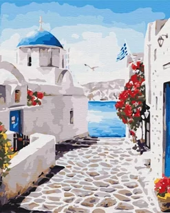 Artnapi 40x50cm Zestaw Do Malowania Po Numerach - Ulica Santorini Malowanie Po Numerach - Na Drewnianej Ramie - Malowanie po numerach - miniaturka - grafika 1