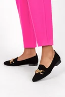 Półbuty damskie - Czarne lordsy skórzane ze złotą ozdobą PRODUKT POLSKI Casu 3038 - miniaturka - grafika 1