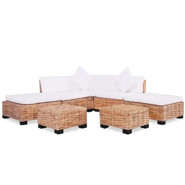 Zestaw Mebli Rattanowych z Drewnem Mahoniowym, Brązowy/Biały, 67x67x58 cm