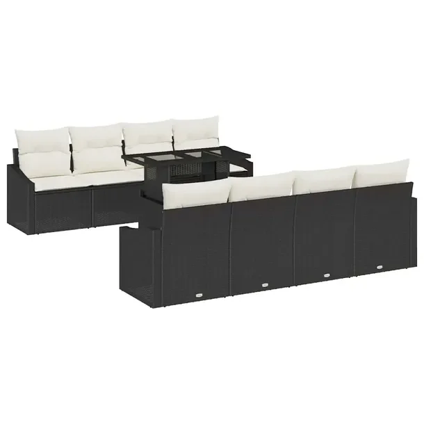 9-częściowy zestaw sofy ogrodowej, modularny, brązowy, rattan naturalny