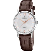 Zegarki damskie - Festina Classic 20691/2 Zegarek Damski srebrny z indeksami na brązowym pasku - miniaturka - grafika 1