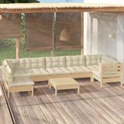 Meble ogrodowe - Lumarko 8-cz. zestaw wypoczynkowy do ogrodu, kremowe poduszki, sosnowy - miniaturka - grafika 1