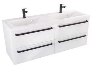 Szafka Wisząca Z Umywalką ATH 120 cm DUO - Biały Wysoki Połysk - Uchwyty Czarne Matowe - Szafki łazienkowe - miniaturka - grafika 1