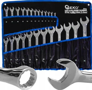 Geko Klucze płasko-oczkowe polerowane 6-36mm 25el. CRV 4 - Klucze i nasadki - miniaturka - grafika 1