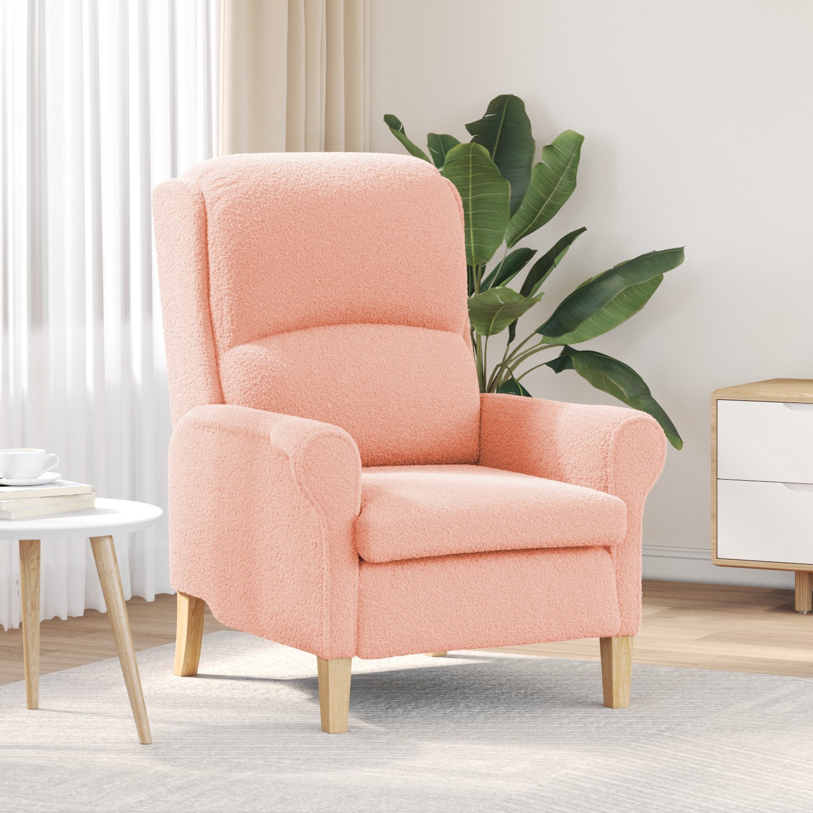 vidaXL Ergonomiczny Fotel Różowy Tkanina, Drewno Średni Ergonomiczny