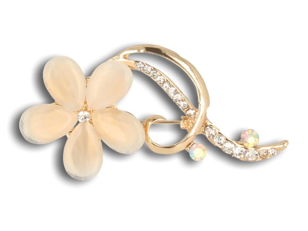 Broszka agrafka złoty kwiatek z beżowymi kamieniami