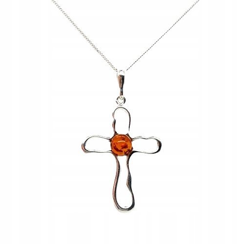 Wisiorek srebrny z bursztynem ORYGINALNA ZAWIESZKA ze srebra 925 Krzyż