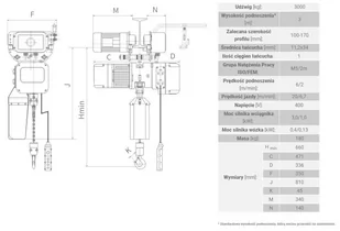 Wciągnik łańcuchowy z wózkiem elektrycznym (udźwig: 3 T, wysokość podnoszenia: 6 m, szerokość profilu: 100-170 mm) 33981833 - Wciągarki - miniaturka - grafika 2
