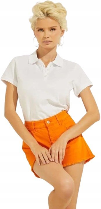 GUESS POLO DAMSKIE BAWEŁNIANE BIAŁY KRÓTKI RĘKAW M GXA