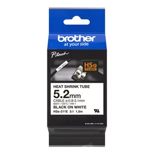 Brother oryginalny taśma do drukarek etykiet, Brother, HSE-211E, czarny druk/biały podkład, 1.5m, 5.2mm - Etykiety do drukarek - miniaturka - grafika 1