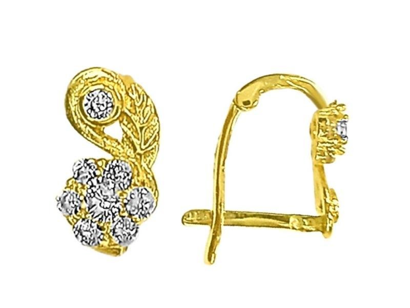 Złote Kolczyki 585 Z Listkiem I Cyrkoniami