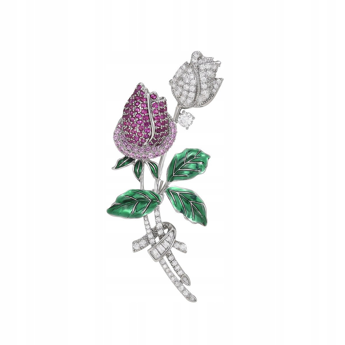 PINETS Piękna Broszka z Różami dwukolorowa z cyrkoniami