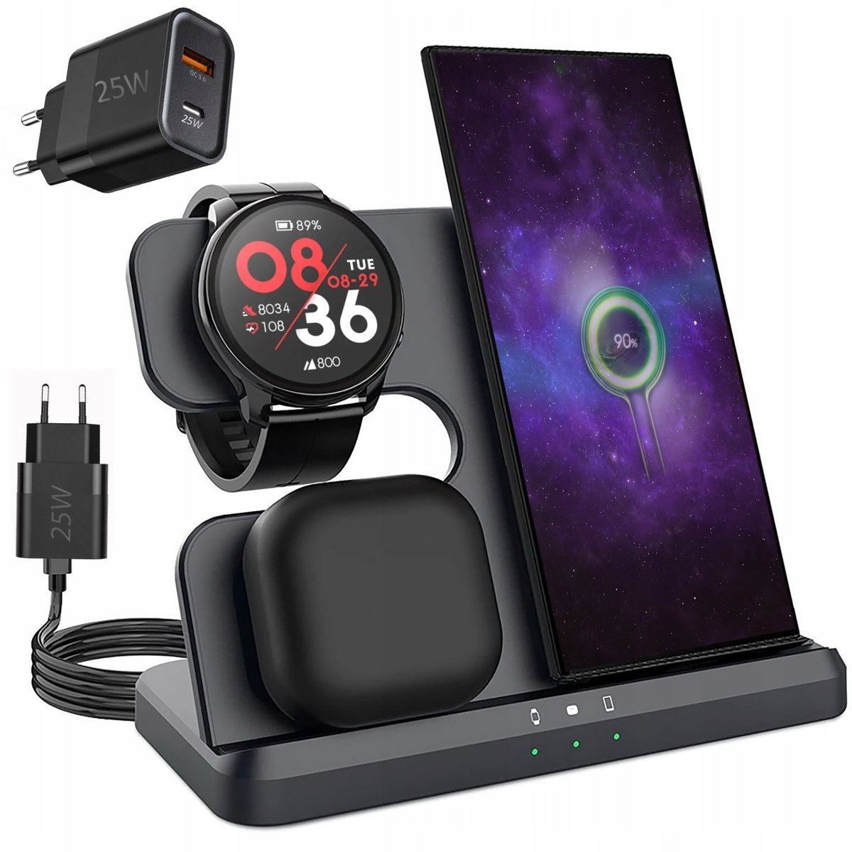 Ładowarka Bezprzewodowa Indukcyjna Szybka do Samsung 3w1 + Zasilacz 25W