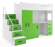 Zestawy mebli dla dzieci - Biało-zielone łóżko na antresoli dla dziecka z biurkiem i szafą N2-S31 - miniaturka - grafika 1