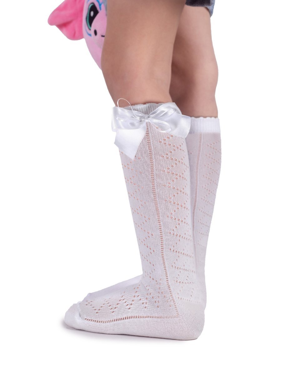 Podkolanówki dziewczęce skarpety bawełniane ażurowe z kokardą 35-38 YOCLUB