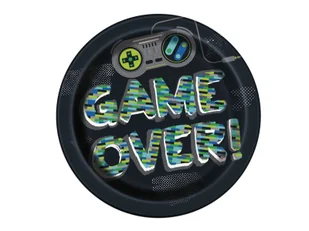 Talerzyki papierowe Game over! - 23 cm - 8 szt. - Dekoracje i nakrycia stołu na imprezę - miniaturka - grafika 1