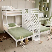 Łóżka dla dzieci i młodzieży - Łóżko na antresoli 90x200 cm - dla 3 osób - ze składaną drabinką - z 4 szufladami - z barierką - białe (bez materaca) - miniaturka - grafika 1