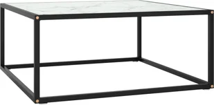 Stolik kawowy czarny z białym szkłem o marmurowym wyglądzie 80x80x35 cm - Ławy i stoliki kawowe - miniaturka - grafika 1