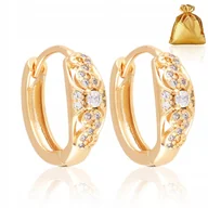 Kolczyki - ZŁOTE KOLCZYKI DAMSKIE ZE STALI CHIRURGICZNEJ KOLA KÓŁKA Z CYRKONIAMI 18K - miniaturka - grafika 1