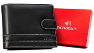 Portfele - Klasyczny skórzany portfel męski duży poziomy na zatrzask ROVICKY czarny rozbudowany na karty elegancki pudełko prezentowe antykradzieżowy RFID STOP - miniaturka - grafika 1