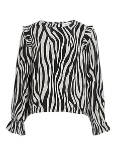 VIFINI O-Neck L/S Top - NOOS, Black/Aop: elino W. White Sand, 38 - Koszulki i topy damskie - miniaturka - grafika 1