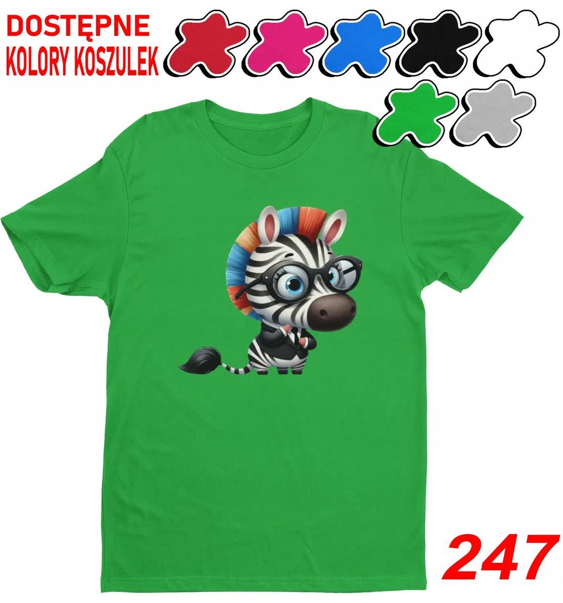 Dziecięca Koszulka T-Shirt Z Nadruki Wybór Zwierzęta Jungla Zebra-Xs110-116