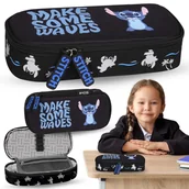 Piórniki - DISNEY Stitch Czarny KOMOROWY piórnik szkolny, saszetka dla dziewczynki 5x22x10cm - miniaturka - grafika 1