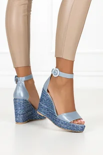 Niebieskie sandały skórzane damskie espadryle na ozdobnym koturnie PRODUKT POLSKI Casu 2339 - Sandały damskie - miniaturka - grafika 1