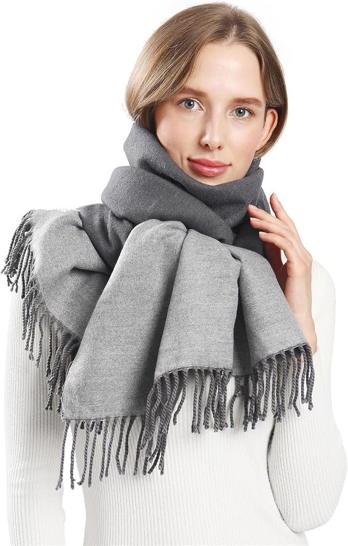 Szalik Pashmina Dwustronny Zimowy Miękki Ciepły Modny Duży Gruby Szary L
