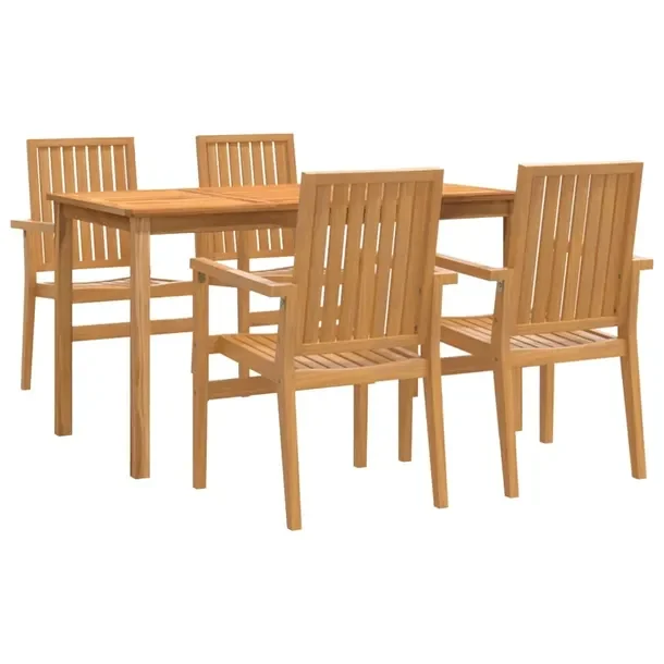 Zestaw Mebli Ogrodowych z Litego Drewna Tekowego, Stół 140x80x77 cm, 4 Kr