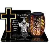 Lampiony i znicze - ZNICZ SOLARNY LED WIECZNY PODSTAWKA NA CMENTARZ GRÓB Krzyż EFEKT PŁOMIENIA - miniaturka - grafika 1