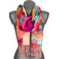 Apaszki i szaliki damskie - Szalik damski szal jesień zima KWIATY na prezent z frędzlami RC15-1 wielokolorowy - miniaturka - grafika 1