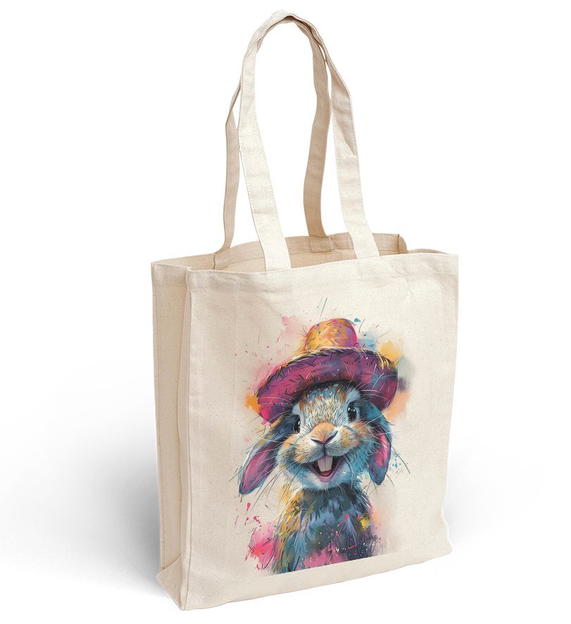 Torba bawełniana z nadrukiem królik w kapeluszu