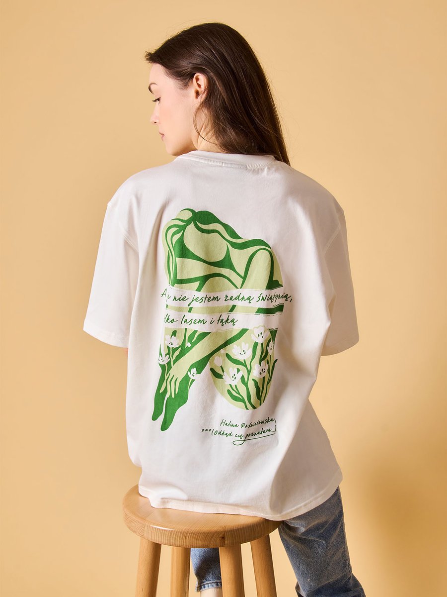 NIE JESTEM ŻADNĄ ŚWIĄTYNIĄ / Halina Poświatowska / koszulka oversize unisex / złamana biel XL