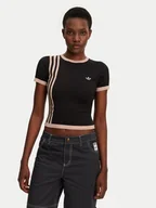 Koszulki i topy damskie - adidas T-Shirt Knitted 3-Stripes JJ0960 Czarny Slim Fit - miniaturka - grafika 1