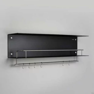 Półka z wieszakami Hanger Shelf Czarna ze stalą - Półki do salonu Półka z wieszakami Hanger Shelf Czarna ze stalą - Półki do salonu - miniaturka - grafika 1
