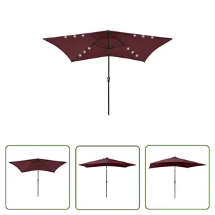 The Living Store Parasol ogrodowy z LED i stalowym słupkiem - bordowy - 2x3 m - Parasol Ogrodowy - Parasole ogrodowe - miniaturka - grafika 1