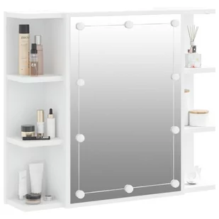 Lumarko Szafka z lustrem i oświetleniem LED, biała, 70x16,5x60 cm - Toaletki - miniaturka - grafika 7