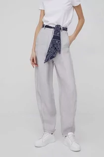 Spodnie damskie - Emporio Armani Emporio Armani spodnie damskie kolor szary szerokie high waist - grafika 1