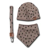Śliniaki i fartuszki - Hi Little One - czapeczka, bandanka i zawieszka do smoczka z organicznej bawełny GOTS Leopard Grey - miniaturka - grafika 1